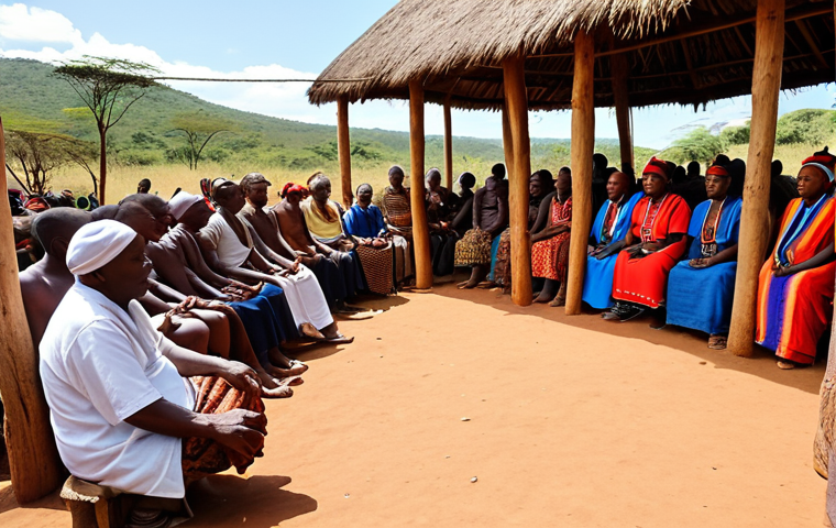 **

A vibrant scene in a *sibaya* (traditional enclosure) in Eswatini, featuring an elder telling ancestral stories in siSwati to a group of attentive listeners. The focus is on capturing the storytelling atmosphere and the cultural significance of the event. Warm, earthy tones should dominate the color palette.

**